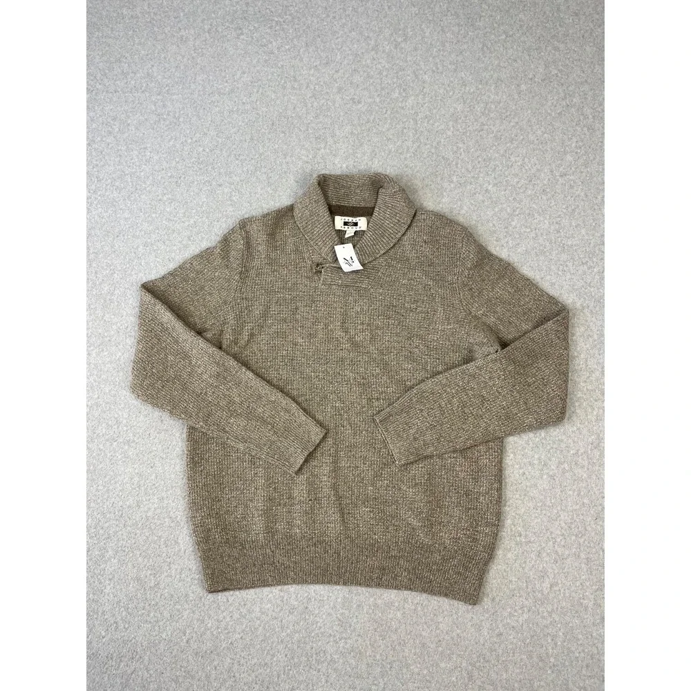 Joseph Abboud Sweater Mens L Brown Shawl Collar Wool Blend Tight Knit NWT